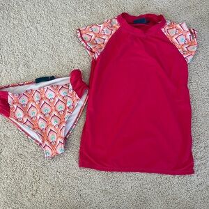 Cabana Life Red and Patterned Kids Swim Rashguard Set